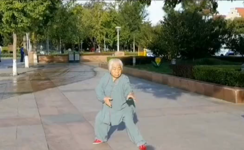 休闲晨练:《自创拳术》练习者:张老师(76岁)地点:廊坊人民公园